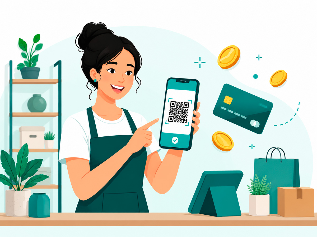 Comerciante recibiendo un pago con QR a través de Pay.Bo.